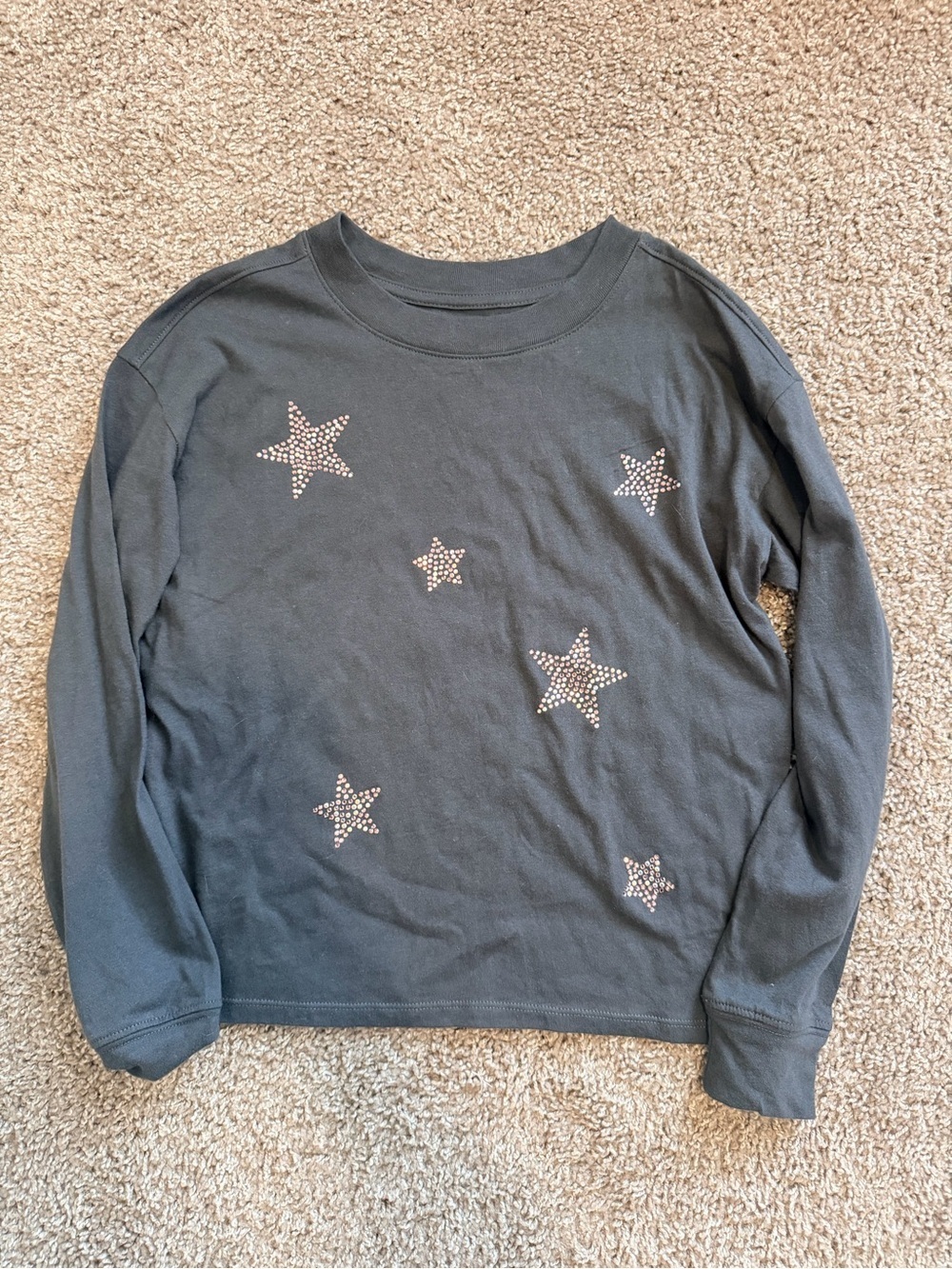 Gap girls long sleeve t shirt with crystal star appliqués size large gray